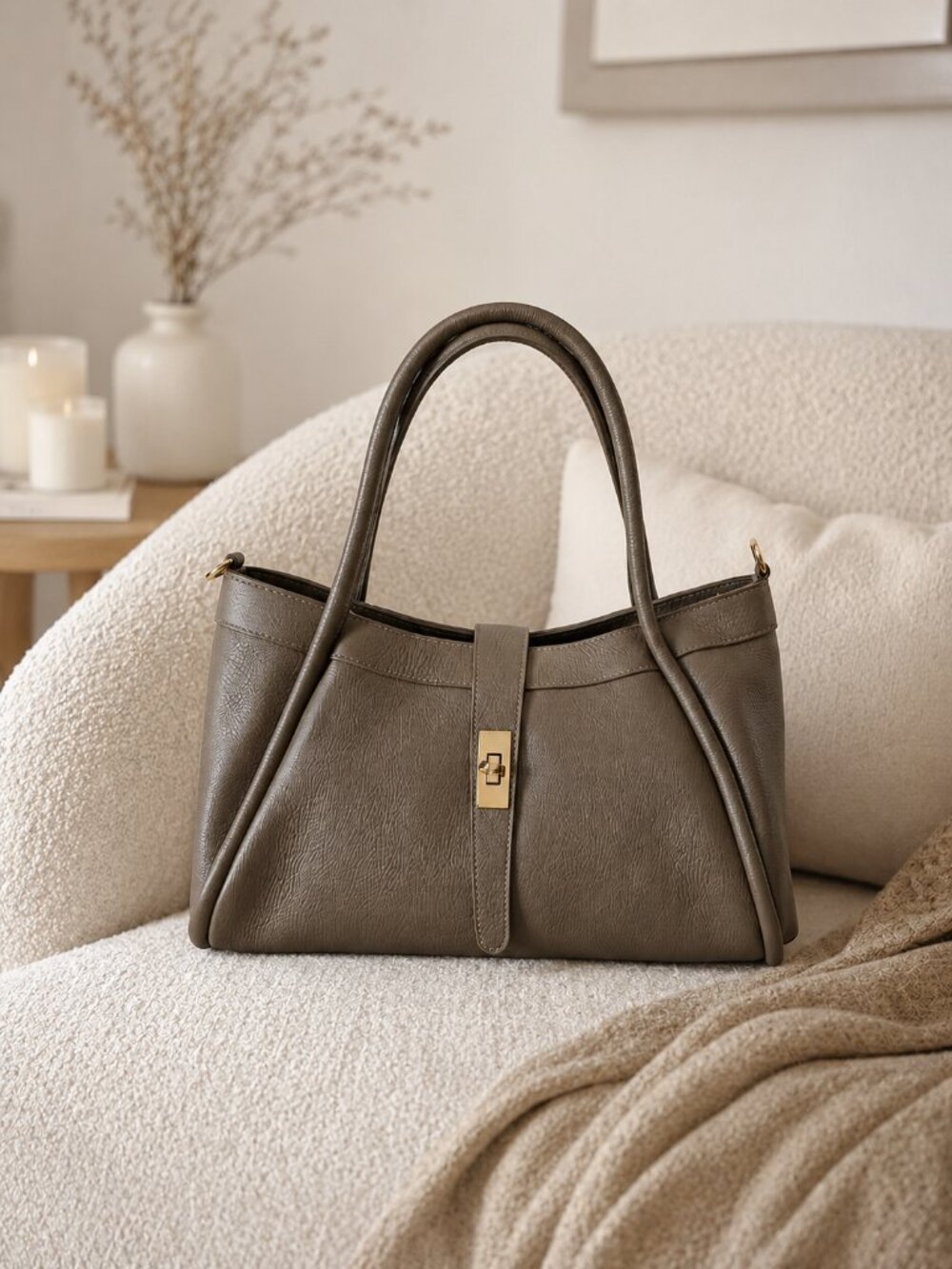 Elegant Taupe Italian Leather Tote Bag - Medium Genuine Leather Handbag